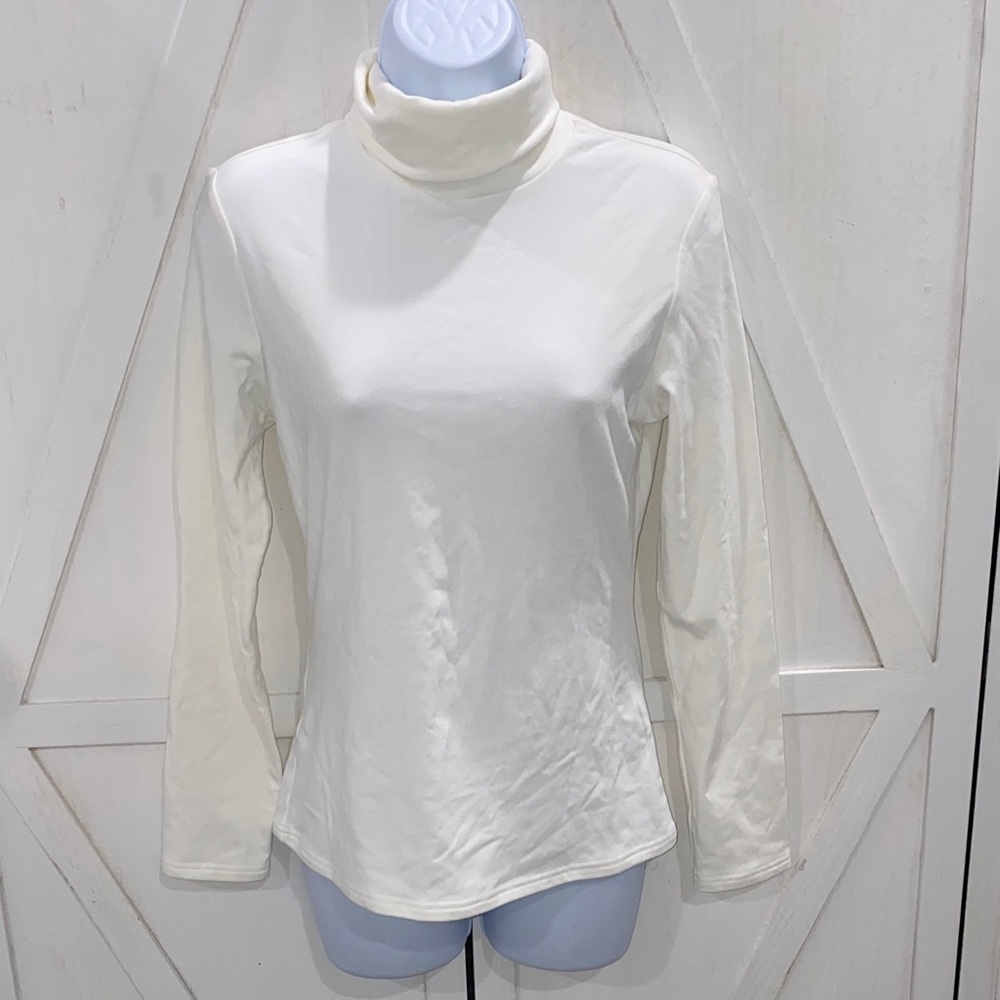 Sunbs Solid White Turtleneck Top Long Sleeve Rayon Spandex Size Small